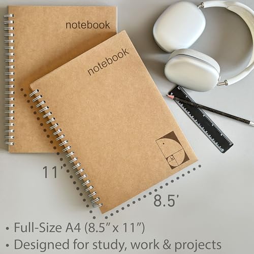 le vent 2 pack Grid Paper Large Spiral Notebook 8.5 x 11 with 100gsm Thick Paper - Square Graph Quad Ruled Notebooks for Math, Science, Engineering - 200 Pages of Lay Flat, Ink Proof Paper - A4