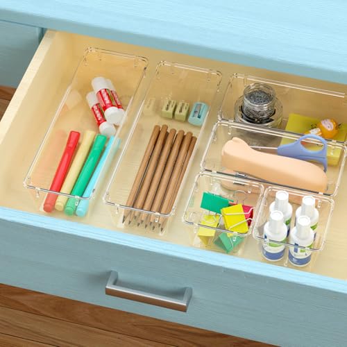 WOWBOX 6 Pack Clear Drawer Organizer Set, Stackable Storage Bins for Kitchen & Office