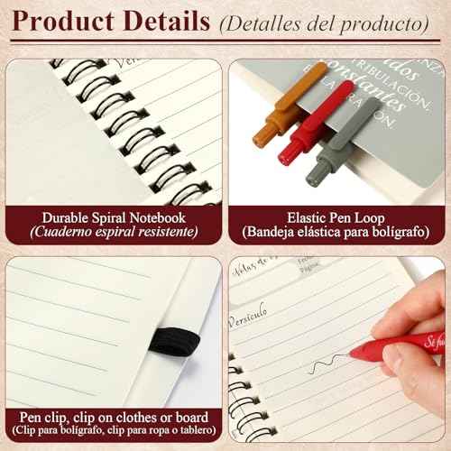 Kosiz 60 Pcs Spanish Christian Spiral Notebooks with Ballpoint Pens Tree Life Bible Verse A6 Journal Religious Inspirational Gift Grandparent Day Gift Set Church Pastor(Special Style,Retro Color)