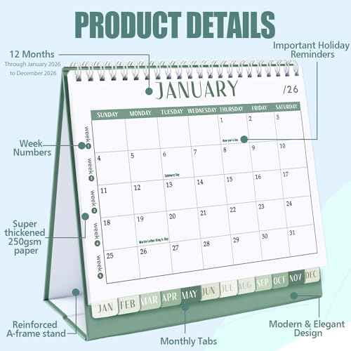 GuassLee Desk Calendar 2026, 2026 12 Months Flip Desktop Calendar Planner Small Runs From Jan 2026 to Dec 2026 with To-Do List & Notes For Home School Office Organizing, 7.5" x 6.8", Green White