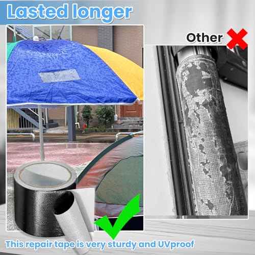 Waterproof Repair Tape for Fabric, Awning, RV Roof, Underbelly, Tarp, Tent, Sail and Boat Cover Outdoor Repair Patch, Heavy Duty, UVproof, Multipurpose Black