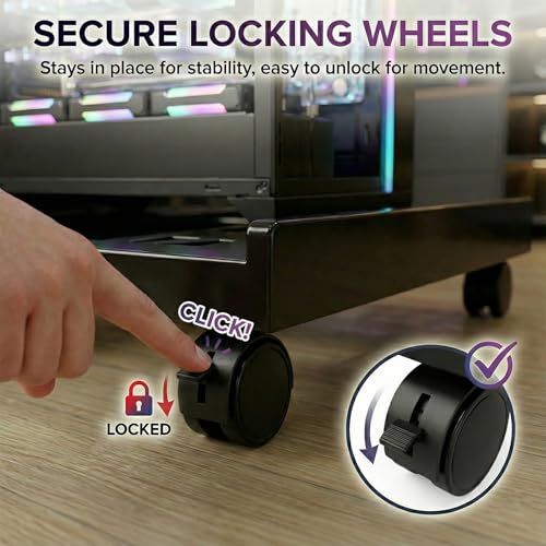 COOLOUS Adjustable Mobile CPU Stand with 4 Casters - Ventilated Under-Desk PC Holder