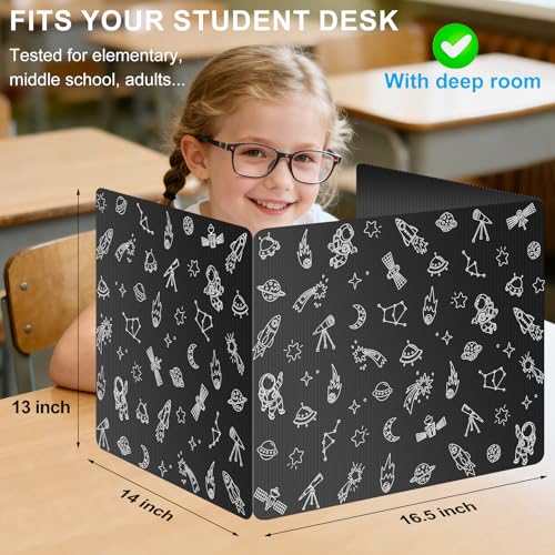 Black 24-Pack Desk Dividers for Students, Space Style Plastic Study Carrel Divider, Durable Testing Dividers for Classroom Teacher Supplies, Easy to Clean Privacy Shield Folder Boards for Student Desk