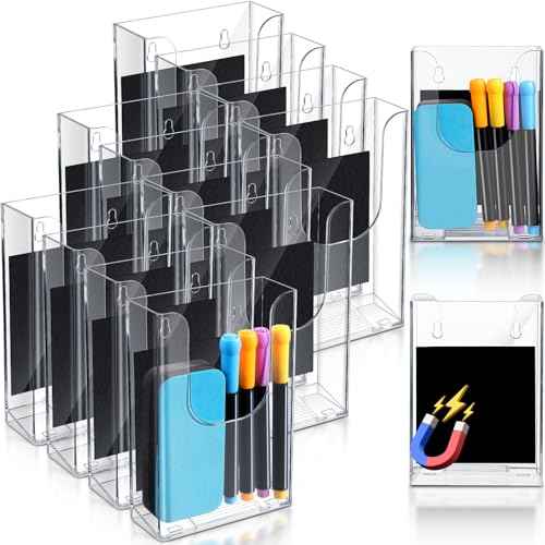 12 Pcs Magnetic Brochure Holder 4x6 Inch Flyer Holder Acrylic Brochure Holders Attaches to Metal Surfaces Magnetic Trifold Holder Holds for Office Exhibition Advertising