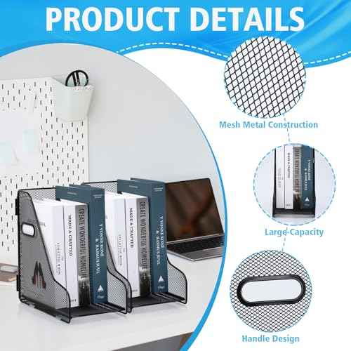 2 Pack Large Binder Folder Holder for Desk Metal Mesh Magazine File Holder Black Vertical File Storage Desktop Binder Organizer Desk Folder Organizer for 3Inch 4Inch 5Inch Binder 10" L x 6" W x 11" H