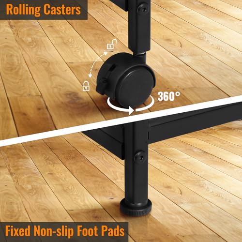 FAHKNS Printer Stand, 3 Tier Large Printer Stand with Wheels, 23.6 x 18.9 x 29.5 Inch Office Table with Height Adjustable Storage Shelf for Office Home, Rolling Cart for Printers Table, Black