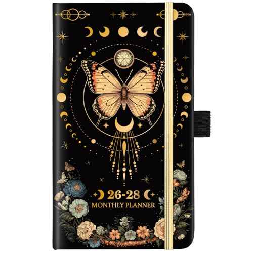 2026-2028 Pocket Planner/Calendar - 3 Year Monthly Planner 2026-2028, January 2026 - December 2028(36 Months), 6.3" x 3.8", Monthly Calendar with Inner Pocket and 61 Notes Pages - Butterfly
