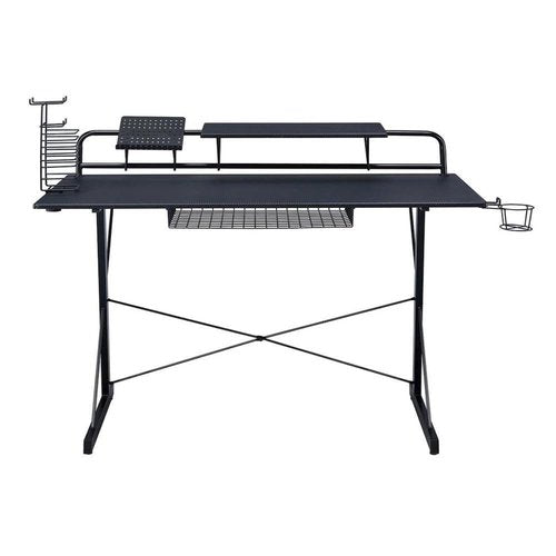 Furnifact Black Gaming Desk with Cup Holder, CD Rack, Storage Tray, Monitor Stand Support, Ergonomic Gaming Table and PC Desk for Home Or Office Use