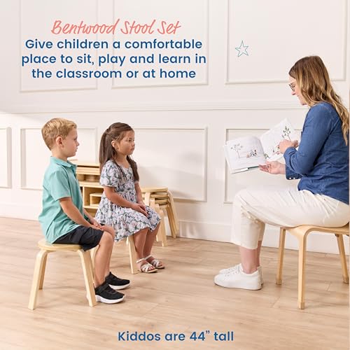 ECR4Kids Bentwood Stackable Stools 12in Seat Height - Natural, 6-Piece