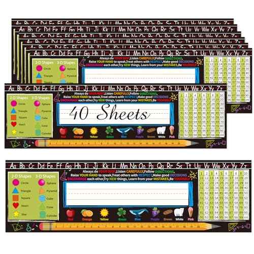Desk Nameplates,40pcs Name Tags for Classroom,Waterproof Multipurpose Manuscript Students Name Plates for desks Classroom with Multiplication,Fractions and Percentages Table(Black Style)