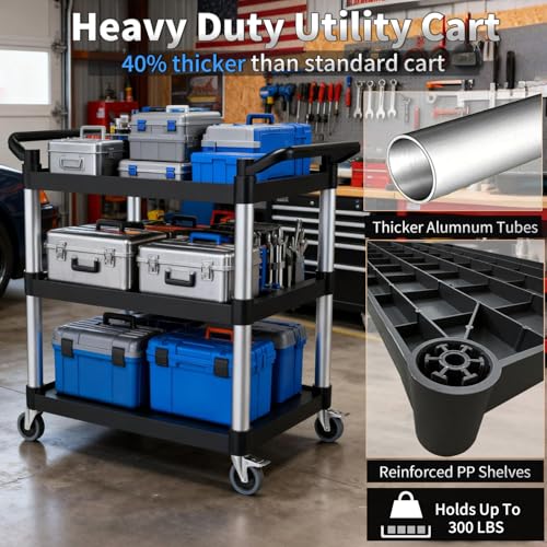 BefeShine 31.5 x 16 x 38 in 3-Tier Plastic Utility Cart with Wheels (S) – Heavy-Duty Restaurant Rolling Cart