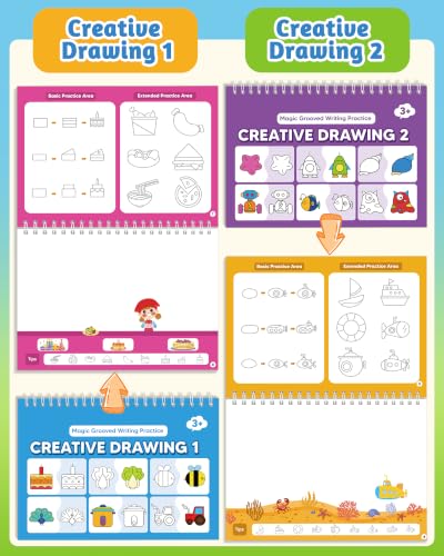 Kids Writing Practice Books with Reusable Sheets, Magic Pen & Grooved Design