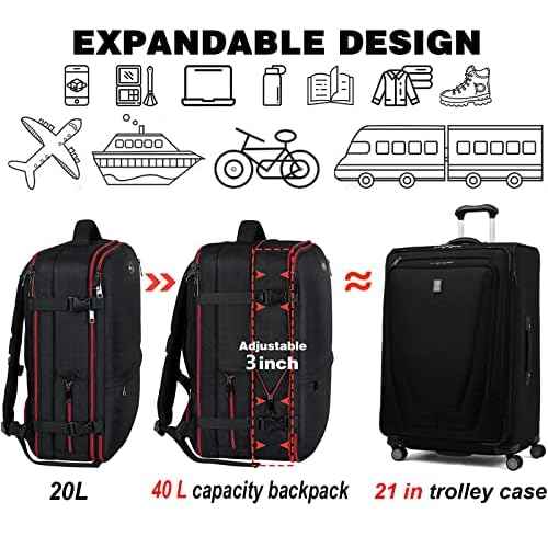 Mogplof Carry on Backpack for Men, 19.5"x14"x6" Expandable Travel Backpack Flight Approved, Extra Large Backpack Suitcase, Water Resistant Luggage Backpack Fit for 17 17.3 Inch Laptop, Black