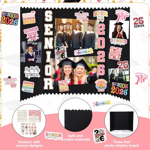 Graduation Display Boards Set 3 with Senior 2026 Stickers, 24x16 Inch Trifold Photo Frames
