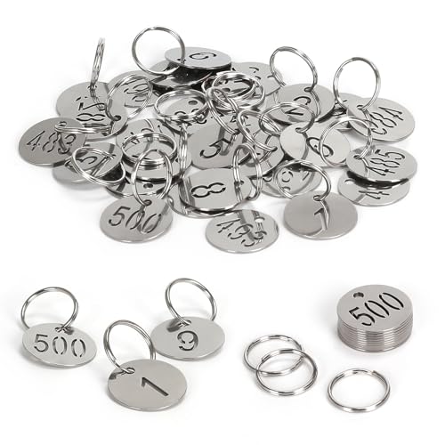 Number Tags with Rings, 25mm 304 Stainless Steel Numbered Key ID Tags, Metal Numbers - 1 to 100