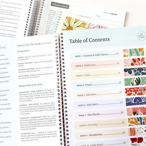 The Bible in A Year: A 52-Week Study Through Gods Word, Spiral Bible Study Guide, A Yearlong Bible Study for Women, Christian Bible Studying Guide Notebook, A Beautiful Year in The Bible for Women (A5 Size - 1Pcs)