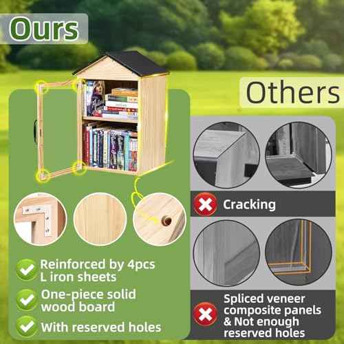 Little Library Box Outdoor, 2-Tier Little Library for Neighborhoods Community School, Weatherproof Solid Wood with Adjustable Shelf & Rust-Proof Hinges, Sharing books, Literature and Newspapers