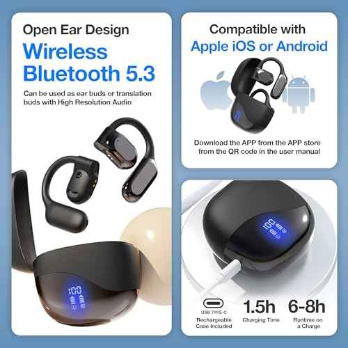Vital Translation Earbuds Real Time Language Translator Earbuds Vital Translate Buds Into 74 Languages 70 Accents | Bluetooth 5.3 Open-Ear | Noise Isolation | 7?8H Battery Music, Calls
