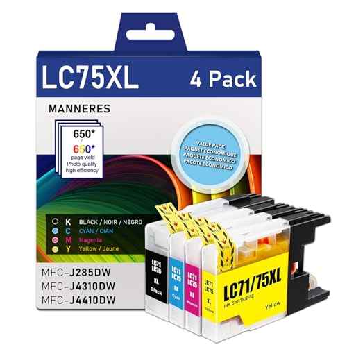 LC75 XL Ink Cartridges (Black Cyan Magenta Yellow 4-Pack) High Yield Replacement for Brother LC71 LC79 LC75 XL Ink Cartridges Work for MFC-J6510DW MFC-J6710DW MFC-J6910DW MFC-J280W Printer