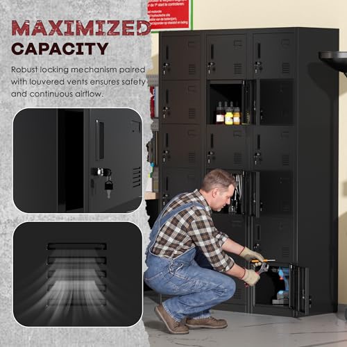 Bonusall 72" High 6-Door Metal Locker with Keys, Black - Employee/Gym/School Storage