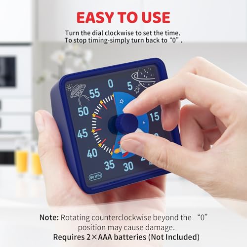 Secura 60-Minute Visual Timer for Kids, Time Clocks, Countdown Timer for Office Kitchen, Classroom Timer for Kids, Silent Time Management Tool (Navy Blue & Navy Blue)