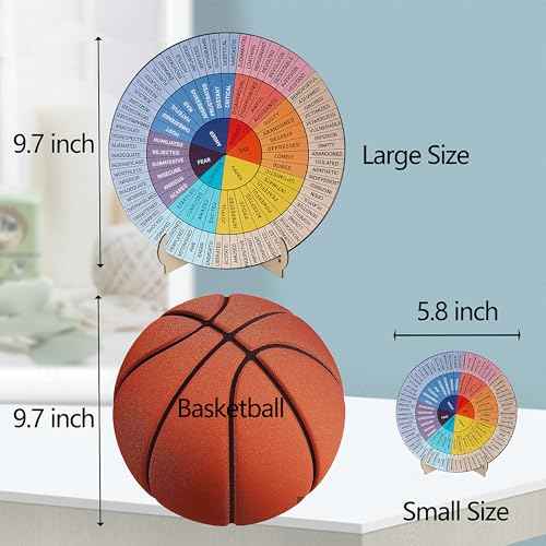 Feelings Wheel Therapy Office Decor, 9.7 Inches Diameter Large Double Sided Mental Health Decor Emotion Wheel with Stand, Wooden Coping Wheel Chart Gifts for School, Therapy Office, 2025 Upgrade