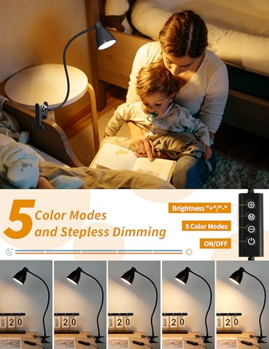 BOHON Black LED Desk Lamp with 5 Color Modes and Dimming, Eye-Care Reading Light