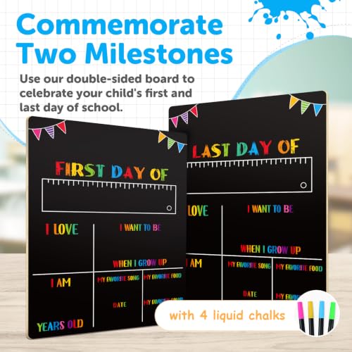 PETCEE Double-Sided Back to School Sign with 4 Markers - First & Last Day Chalkboard (Simple Variation)