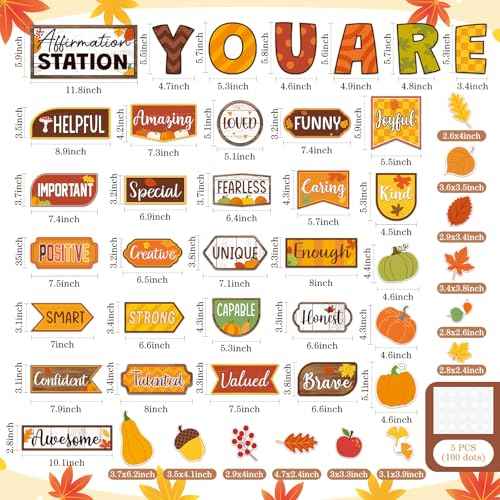 45 Pcs Fall Thanksgiving Affirmation Station Bulletin Board Set Autumn Motivational Posters Classroom Mirror Growth Mindset Decor Positive Accents Cutouts for School Office Home Teacher Wall