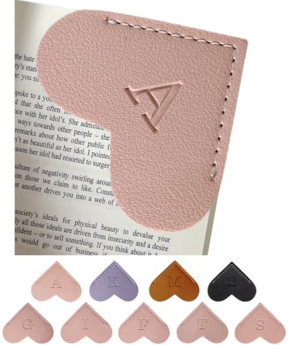 Wayzton Personalized Pink Leather Heart Bookmark for Women & Kids, Custom Initials, Book Lover Gift