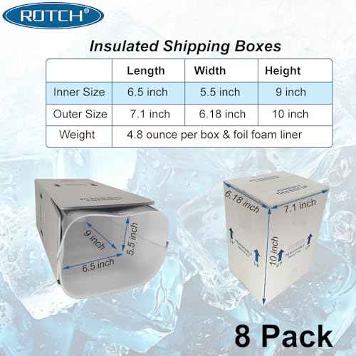 ROTCH Insulated Shipping Boxes with Liners, 8 Pack 7x6x10'', Small Cold Shipping Box Coolers for Perishable Frozen Food, White (T7610-8L-W)