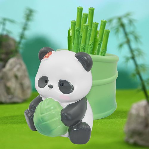 Winterworm Cute Panda Pencil Holder Panda with Bamboo Pencil Pen Container Pencil Cup Animal Pen Holder Desktop Brush Organizer Home Office Desktop Decoration Kid Back to School Student Gift