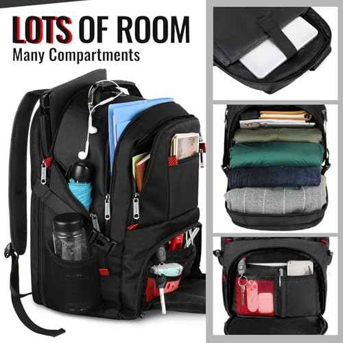 YOREPEK Large Backpack for Men, Extra Large Laptop Backpacks for Men Women, Water Resistant Travel Backpack Airline Approved Business Work Bag with USB Charging Port Fits 17 Inch Computer, Black
