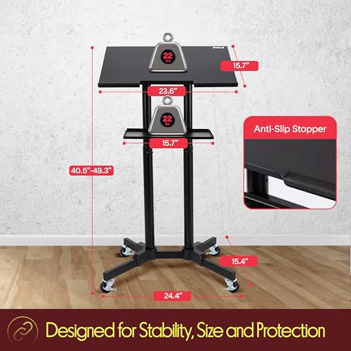 Pyle Black Lectern Podium Stand with Adjustable Height & LED Light Kit