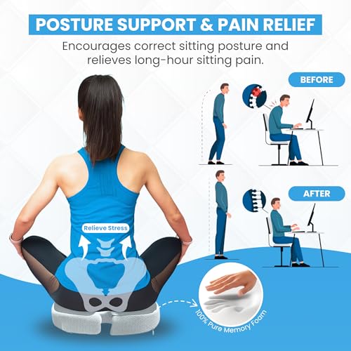 Foldable Non Slip Seat Cushion Orthopedic Memory Foam for Back,Tailbone, Hemorrhoid & Hip Pain Relief Portable Cushion for Yoga, Stadium, Golf Carts, Office, Car & Travel -Bonus Cover & Storage Bag