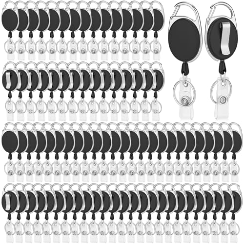 80 Pcs Badge Reels Retractable Bulk ID Badge Holders Retractable Lanyards with Carabiner Reel Clip for Keys, Badge Name Card Holders