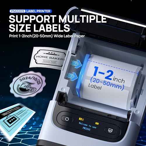 POLONO PM220S Label Maker Machine with Tape, 2 Inch Bluetooth Thermal Label Printer, Portable Sticker Printer for School, Office, Home, Business, Label Maker with 2'' x1.18'' Labels, White