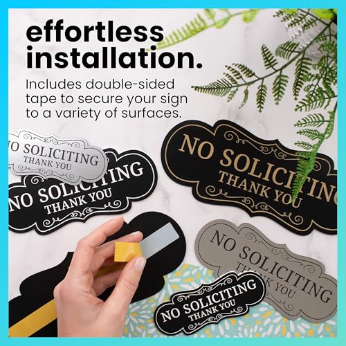 ExcelMark Premium No Soliciting Sign for House - Small Black/Gold - Made in USA