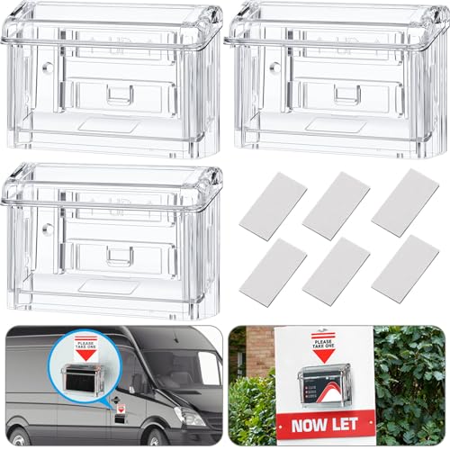 Crtiin 12 Pcs Outdoor Business Card Holder Clear Waterproof Acrylic Business Card Holder Wall Mount for Car with Take One Sticker for Office Store Trucks Wall, 4.25 x 1.46 x 2.87 Inch