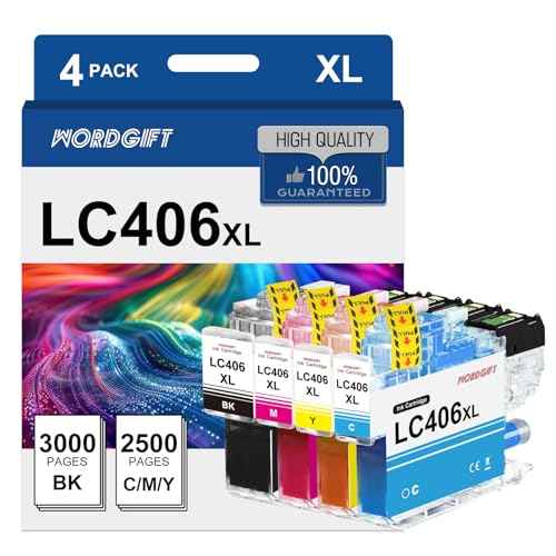 Compatible LC406XL Ink Cartridges for Printer for Brother LC406 LC406XL Ink Cartridges Work with Brother MFC-J4335DW MFC-J4535DW MFC-J5855DW MFC-J6955DW MFC-J6555DW Printer, 4 Pack