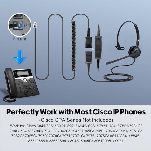 MKJ Cisco Telephone Headset with Microphone Noise Canceling Corded RJ9 Call Center Office Phone Headset for Cisco CP-7861 7942G 7941G 7945G 7960 7961G 7962G 7965G 7971G 7975G 8841 8861 9951 9971
