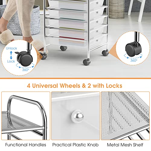 MEDIMALL 10-Drawer Rolling Storage Cart - Clear (Wheeled Craft & Office Organizer)