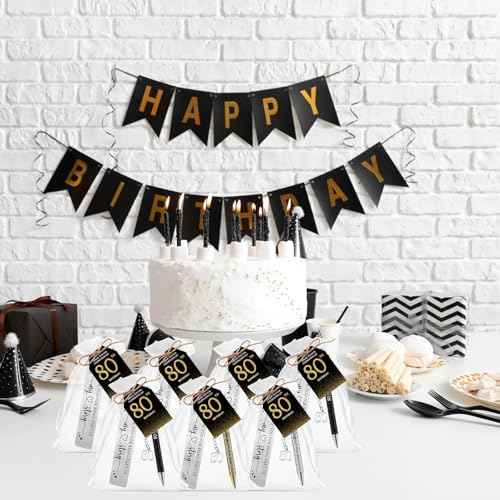 24 Set 80th Birthday Favors for Guests Anniversary Party Favor Thanks for Coming Glitter Ballpoint Pen Bookmark Thank You Card Organza Bag for Adult Appreciation Souvenir Birthday Gift(80th)