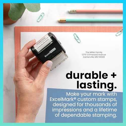 ExcelMark Custom Stamp ? Clear & Crisp Impressions ? Personalized Self-Inking Rubber Stamp ? Use for Address Stamp and More (Small)
