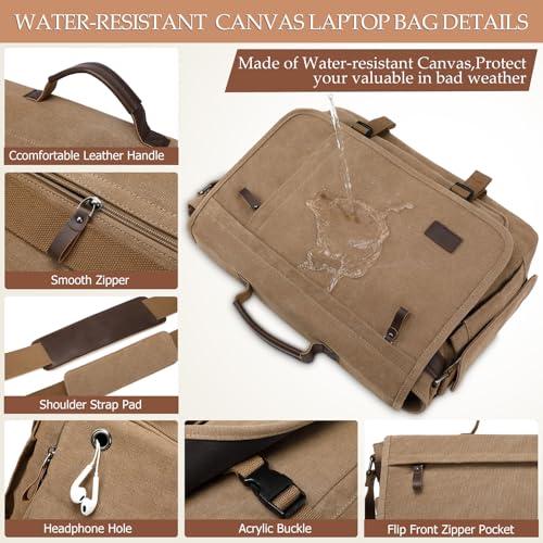 17.3 Inch Messenger Bag for Men: 2PCS Laptop Bag PU Leather Canvas Work Briefcase Large Office