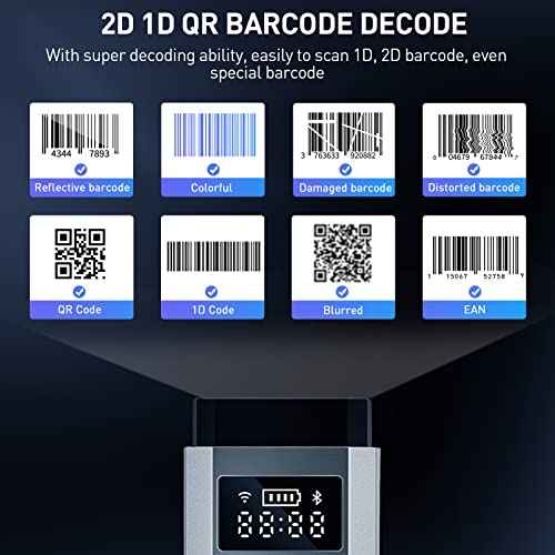 Bluetooth Scanner, Portable Barcode Scanner Wireless 1D 2D Barcode Reader 3 in 1 Wired & Bluetooth & 2.4G Wireless Connection Bar Code Scanners with TFT Screen Work for iOS, Windows, Android