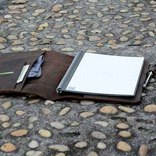 JJNUSA Compatible with Rocketbook Cover Smart Business Genuine Leather Notebook Cover for Everlast, Fusion, Wave, Moleskin A5 with Pen Loop & Business Card Holder, Executive 6" x 8.8" Darbrown