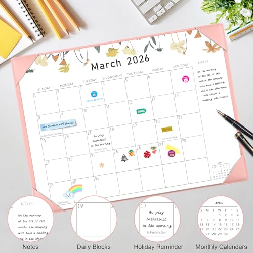 Gannyfer Desk Calendar 2026, Large 2026 Desk Calendar 22" x 17", Now to December 2026, 18 Monthly Pink Desktop Calendar 2025-2026 for Planning and Organization at Home, Office or School(6 Stickers Included)