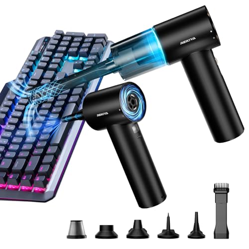 REIKIYA Compressed Air Duster 150000RPM Portable Air Blower for Computer, Keyboard with LED Light, 7800mAh Rechargeable 18000Pa Cordless Portable Vacuum Cleaner for Car Home Office