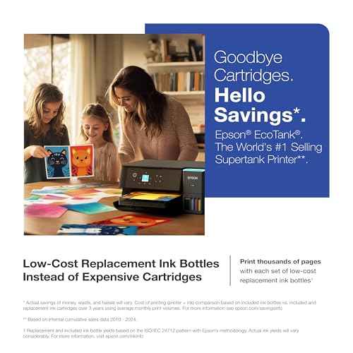Epson EcoTank ET-2980 Wireless All-in-One Color Supertank Printer with up to 3 Years of Ink, Refillable Tanks, Perfect for Home, 15 PPM, 1.44" Color Screen, Auto 2-Sided Printing - Black